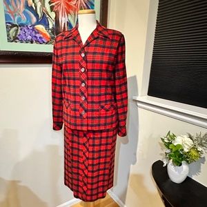 Bobbie Brooks Calgary - Vtg. 50’s Red Plaid Tartan Skirt & Jacket Suit - Sz. S